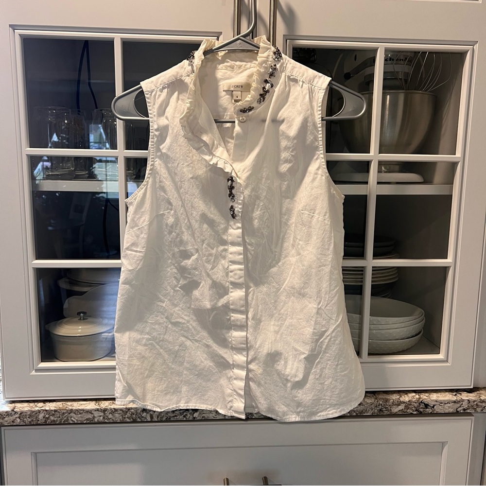 J. Crew White Sleeveless Top with Embellished Collar - Picture 3 of 6